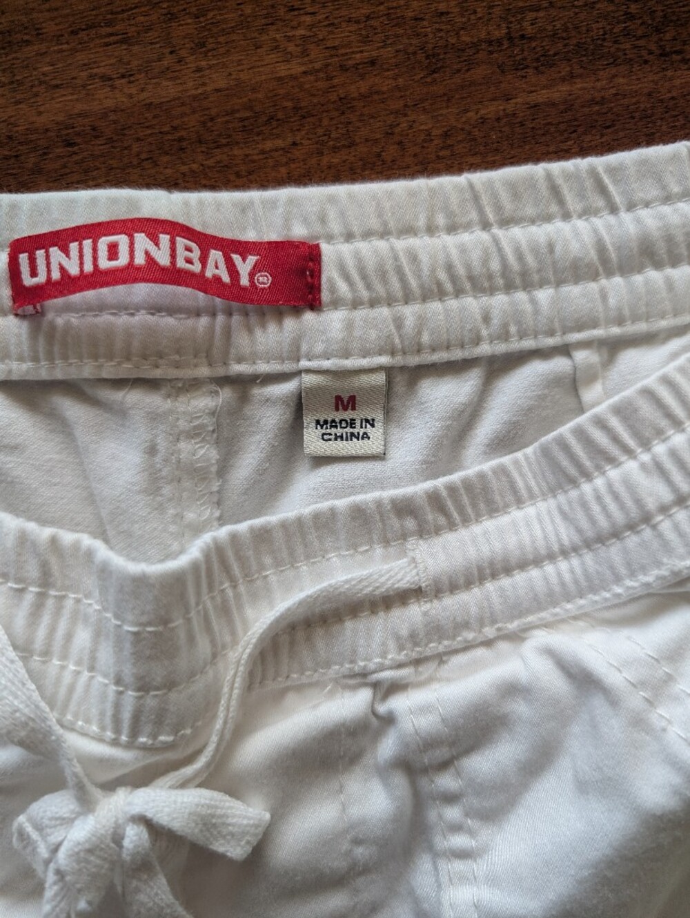 UNIONBAY White Elastic Waist Lounge Shorts with Red Brand Tag - Picture 2 of 3